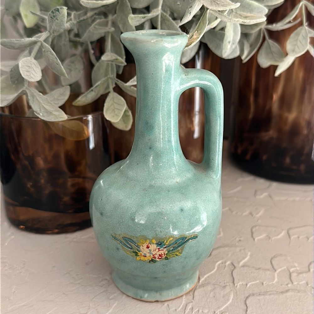 Vintage Ceramic Teal Blue Bud Vase